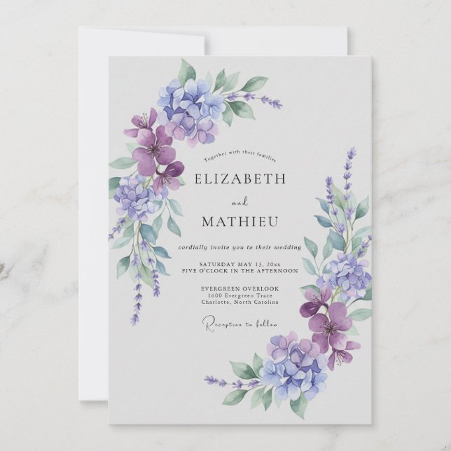 Convite Casamento Etéreo de Primavera com Periwinkle (Frente)