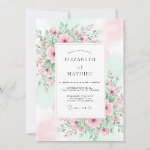 Convite Casamento Etéreo de Primavera com Rosa e Hortelã
