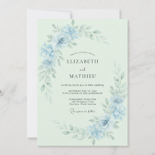 Convite Casamento Etéreo de Primavera em Azul Pó