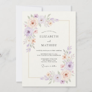 Convite Casamento Etéreo de Primavera Lavanda Pêssego