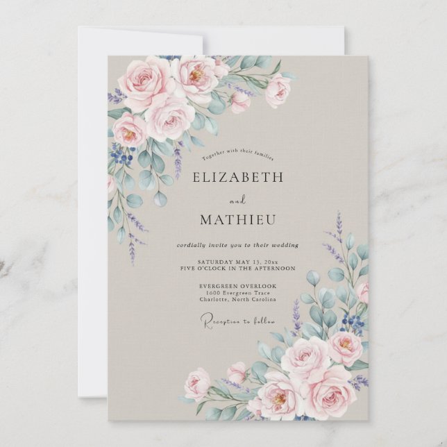 Convite Casamento Etéreo de Primavera Rosa Corado (Frente)