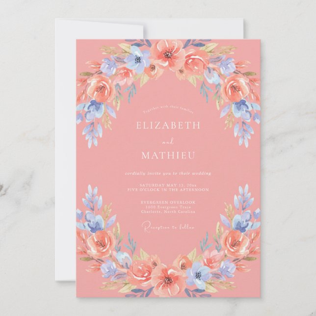 Convite Casamento Etéreo de Primavera Rosa Salmão (Frente)