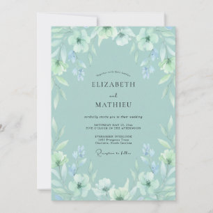 Convite Casamento Etéreo de Primavera Verde Espuma do Mar