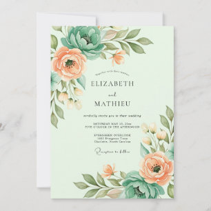 Convite Casamento Etéreo de Verde Menta na Primavera