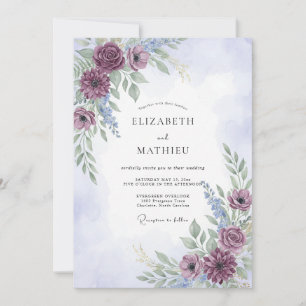 Convite Casamento Etéreo em Aquarela de Ameixa