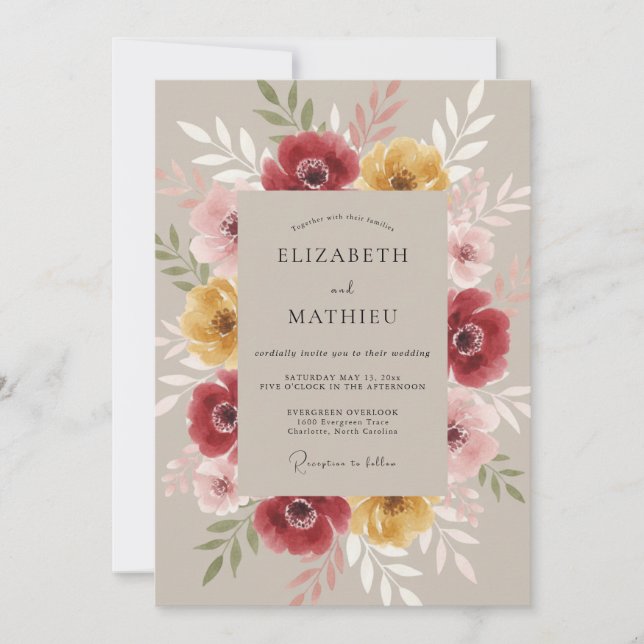 Convite Casamento Etéreo Flor de Borgonha (Frente)