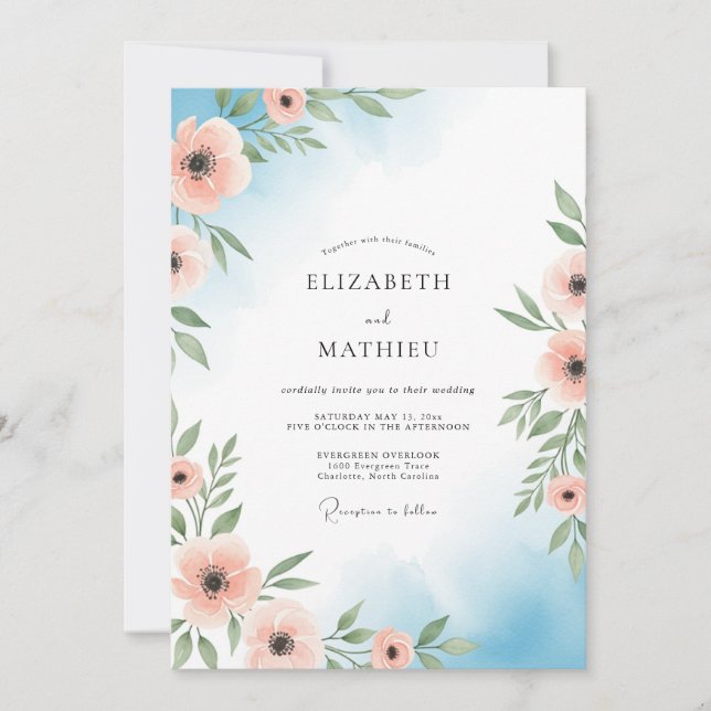 Convite Casamento Etéreo Flor de Pêssego (Frente)