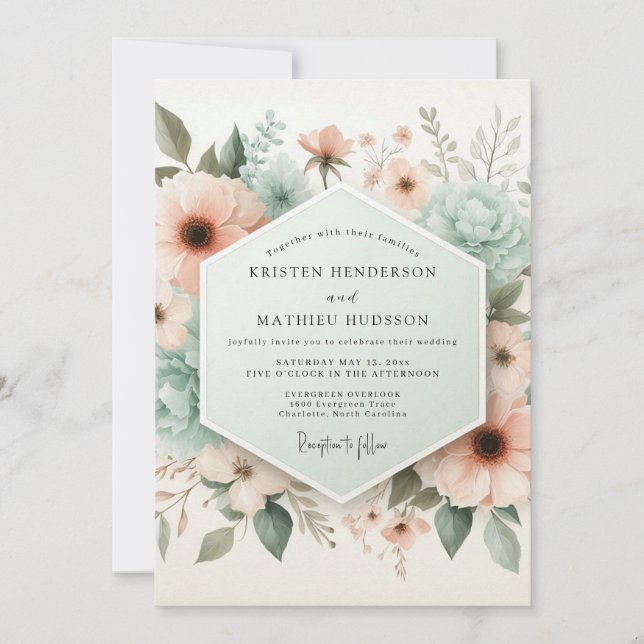 Convite Casamento Etéreo Flor de Pêssego (Frente)