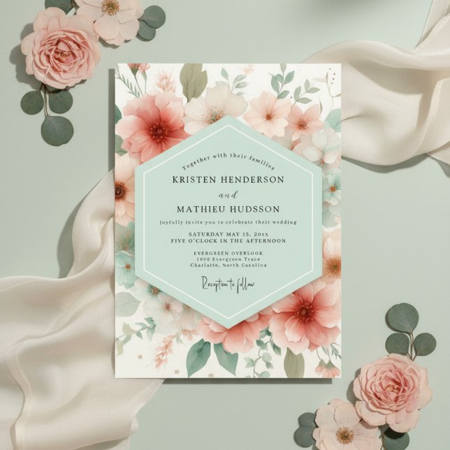Convite Casamento Etéreo Flor de Pêssego (Criador carregado)