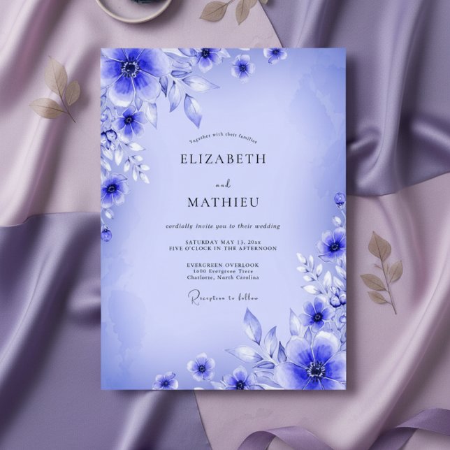 Convite Casamento Etéreo Floral Azul (Criador carregado)