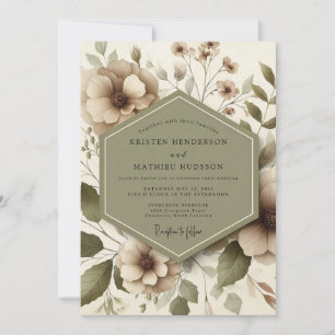 Convite Casamento Etéreo Floral Bege