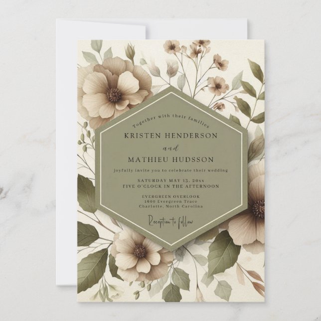 Convite Casamento Etéreo Floral Bege (Frente)