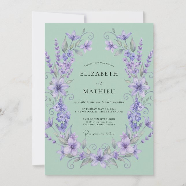 Convite Casamento Etéreo Floral de Lavanda (Frente)
