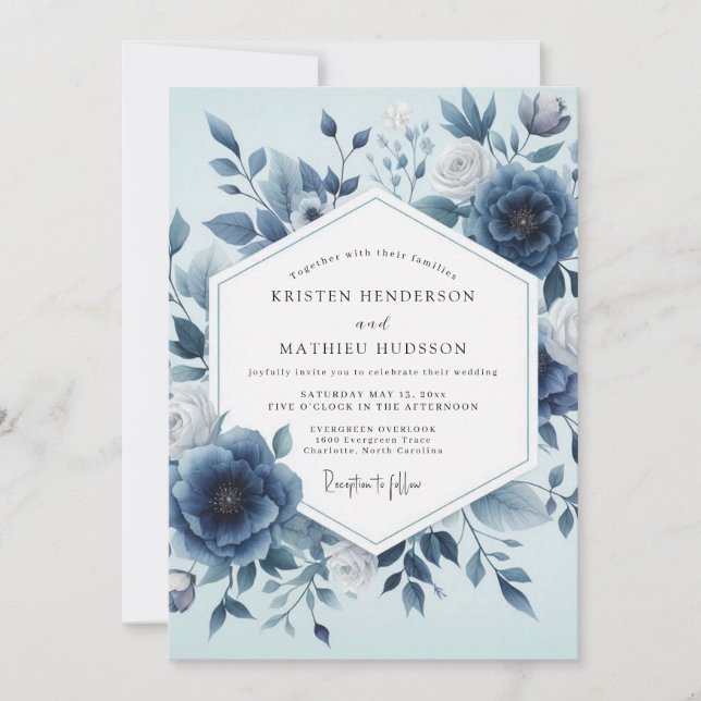 Convite Casamento Etéreo Floral Índigo (Frente)
