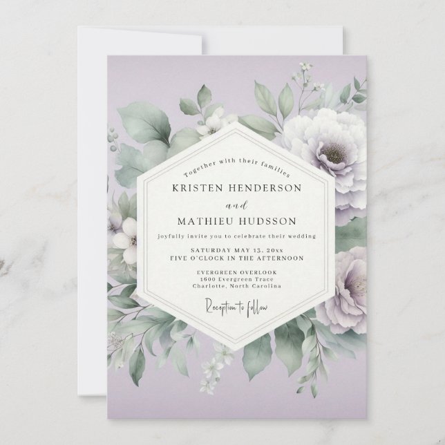 Convite Casamento Etéreo Floral Lavanda (Frente)