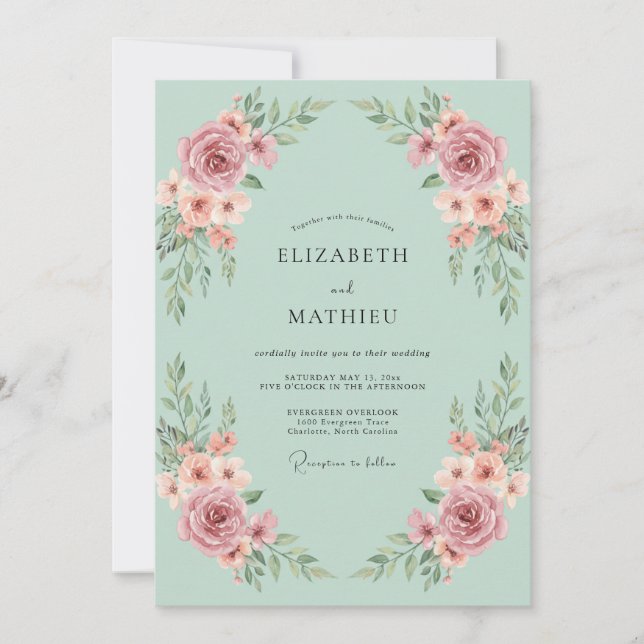 Convite Casamento Etéreo Floral Rosa (Frente)