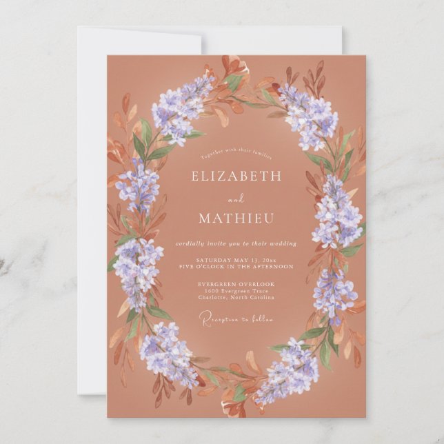 Convite Casamento Etéreo Floral Roxo Empoeirado (Frente)