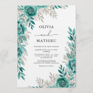 Convite Casamento Etéreo Floral Turquesa