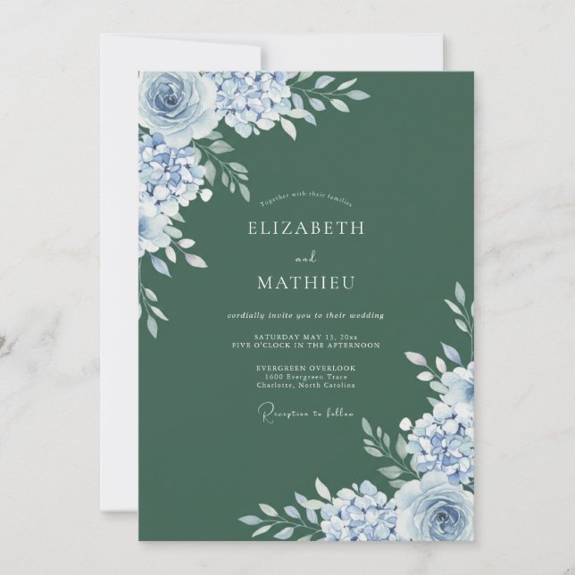 Convite Casamento Etéreo Floresta Verde de Inverno (Frente)