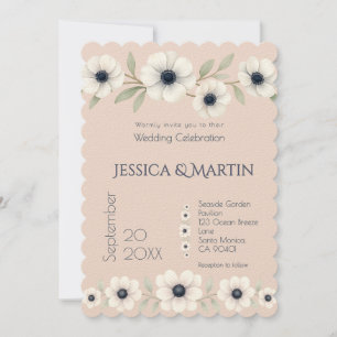 Convite Casamento Eterno Azul-Rosa Azul-Anêmona-marfim