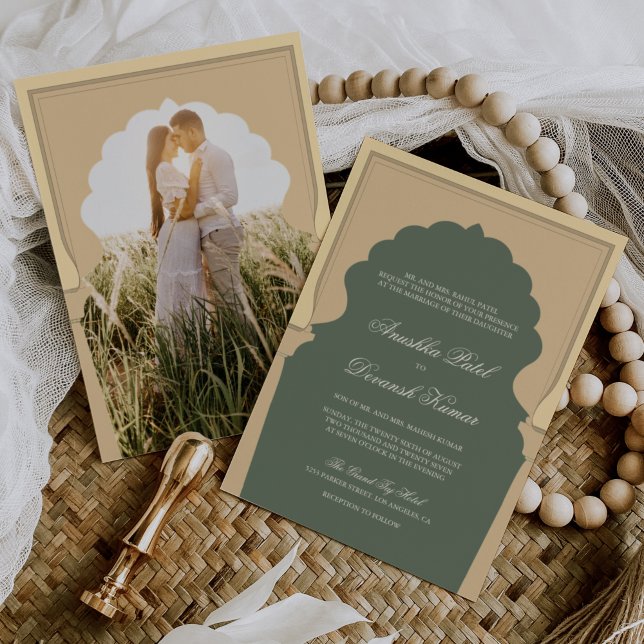 Convite Casamento Étnico Boho Indiano Marfim Arco Verde Sa (Criador carregado)
