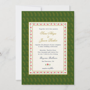 Convite Casamento Etnico Floral Frame Verde Indiano