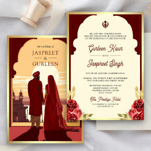 Convite Casamento Étnico Indiano Vermelho Anand Karaj Sikh