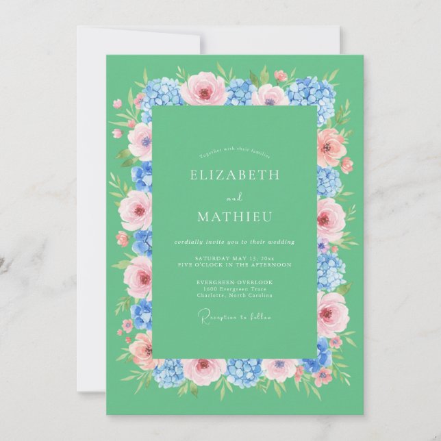 Convite Casamento Eucalipto Centáurea Vinca Seafoam (Frente)