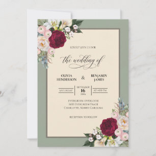 Convite Casamento Eucalipto com Ramalhete Oliva Marrom
