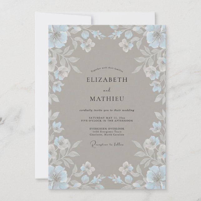 Convite Casamento Eucalipto Cornflower Taupe Ice (Frente)
