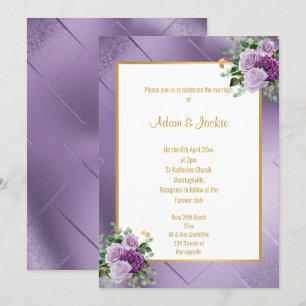 CONVITE CASAMENTO EUCALIPTO DE ROSA METÁLICO DE PURPLE