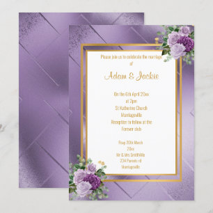 CONVITE CASAMENTO EUCALIPTO DE ROSA METÁLICO DE PURPLE