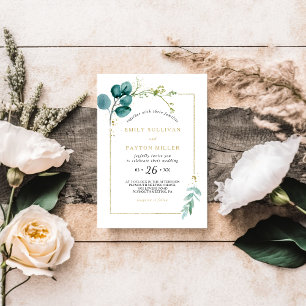 Convite Casamento Eucalipto Dourado e Verde