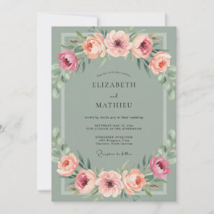Convite Casamento Eucalipto empoeirado Ranunculus Coral
