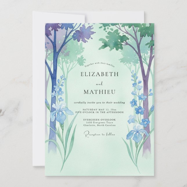 Convite Casamento Eucalipto Floresta Periwinkle Celadon (Frente)