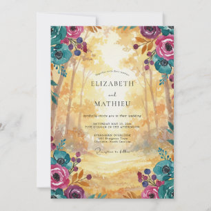 Convite Casamento Eucalipto Floresta Teal Magenta