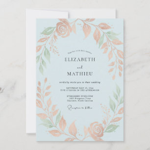 Convite Casamento Eucalipto Folhagem Celeste Damasco