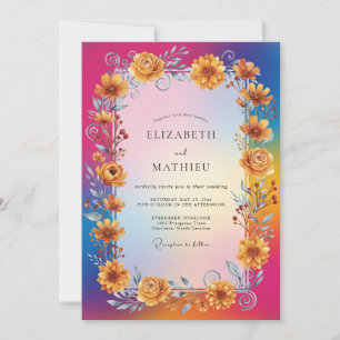 Convite Casamento Eucalipto Girassol Amarelo Magenta