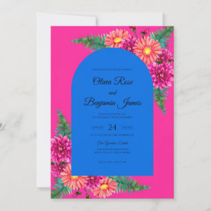Convite Casamento Eucalipto Magenta Dália Cobalto