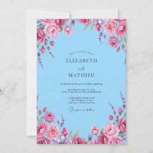 Convite Casamento Eucalipto Ranúnculo Magenta Céu