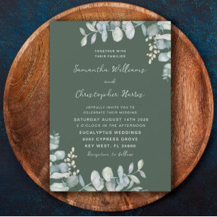 Convite Casamento Eucalipto Verde Sálvia Escuro Aquarela