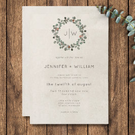 Convite Casamento Eucalipto Wreath Verde Mínimo