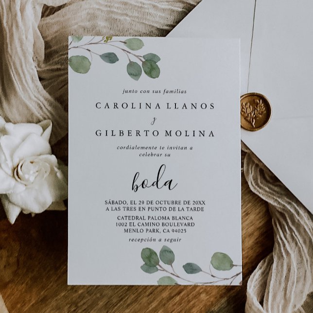Convite Casamento Eucalyptus Boda Botânico Claro (Criador carregado)