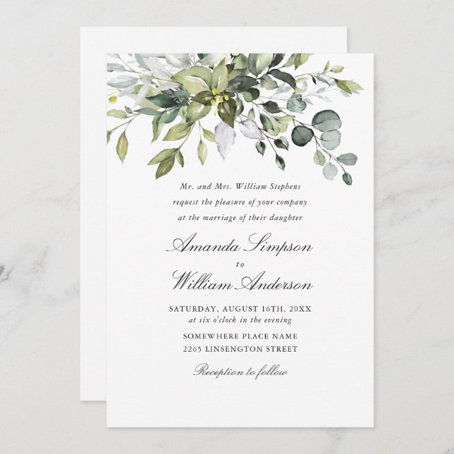 Convite Casamento Eucalyptus Bohemian Elegante (Frente/Verso)
