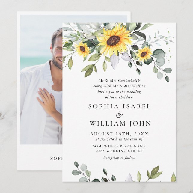 Convite Casamento Eucalyptus com Aquarela Elegante (Frente/Verso)