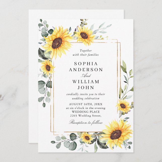 Convite Casamento Eucalyptus com Aquarela Elegante (Frente/Verso)