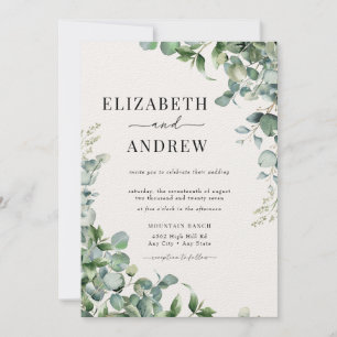 Convite Casamento Eucalyptus com Aquarela Elegante