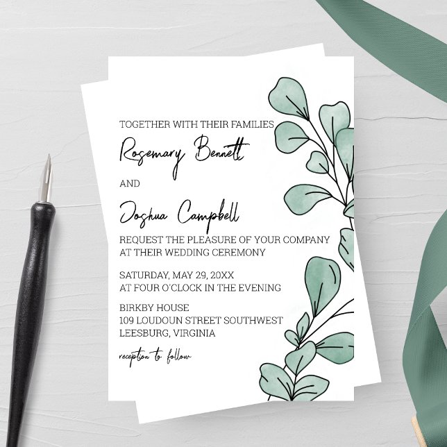 Convite Casamento Eucalyptus Com Aquarelas Whimsical (Criador carregado)