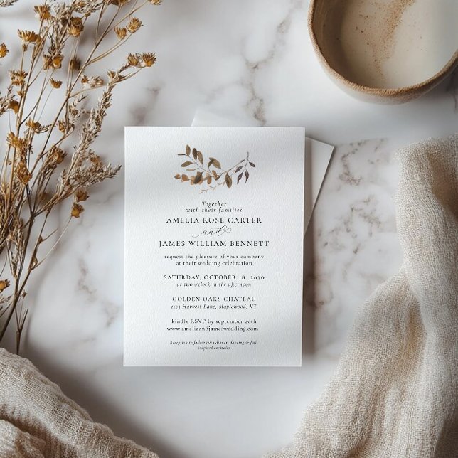 Convite Casamento Eucalyptus de outono Minimalista Elegant (Elegant Minimalist Fall Autumn Eucalyptus Wedding Invitation)