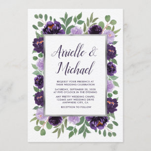 Convite Casamento Eucalyptus De Silver Floral Roxo